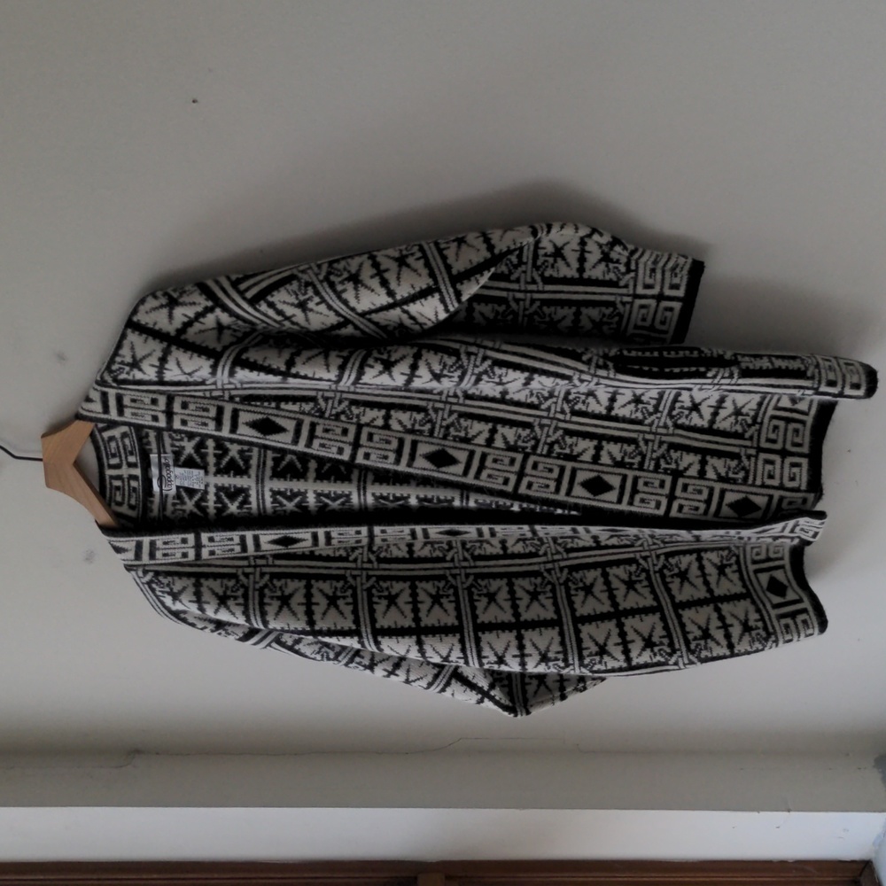 Vintage Cardigan Sweater Black White Print Women's Medium - Picture 2 of 6
